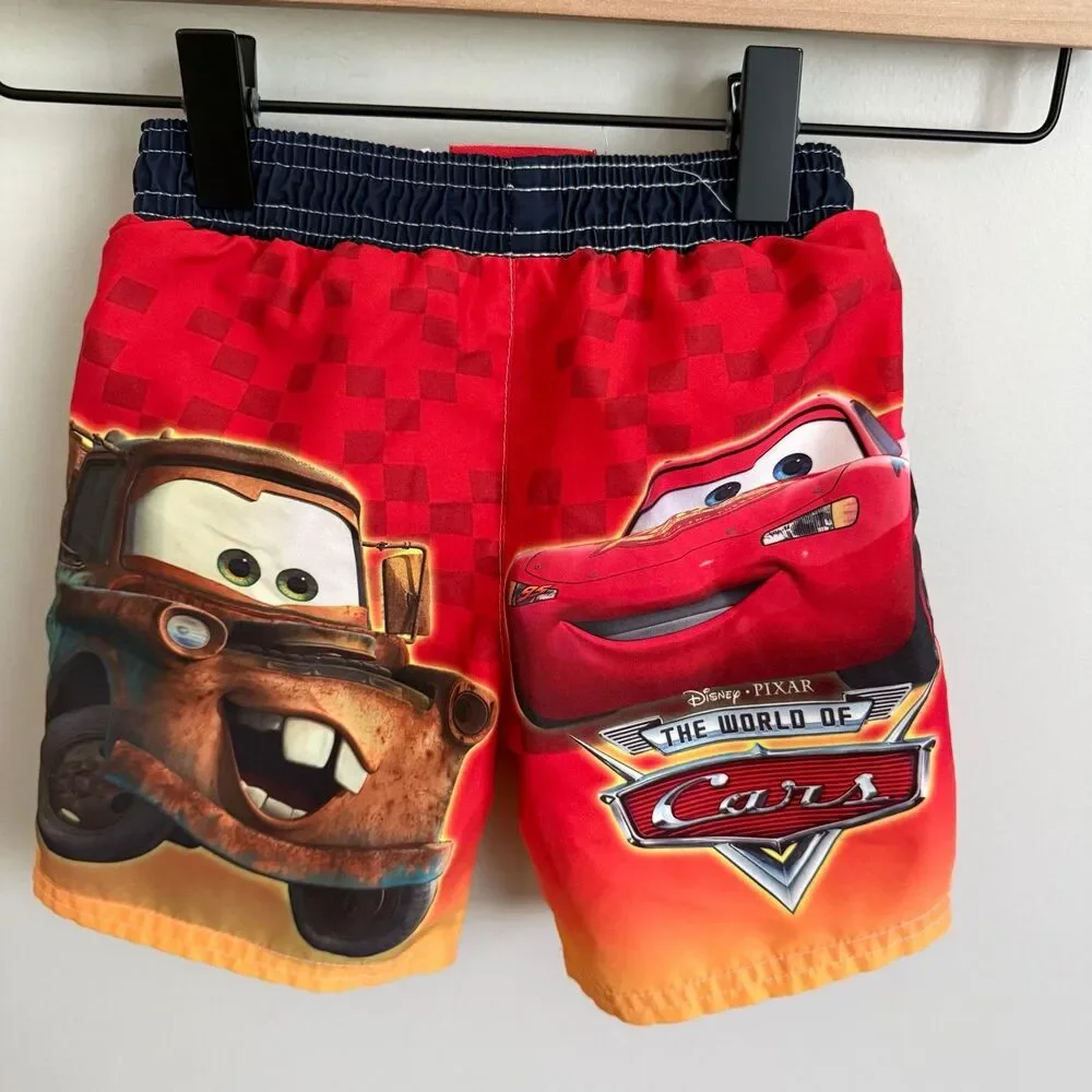 Vintage Y2K Disney Cars 12mo Lightning McQueen Mater Swim Trunks VGUC